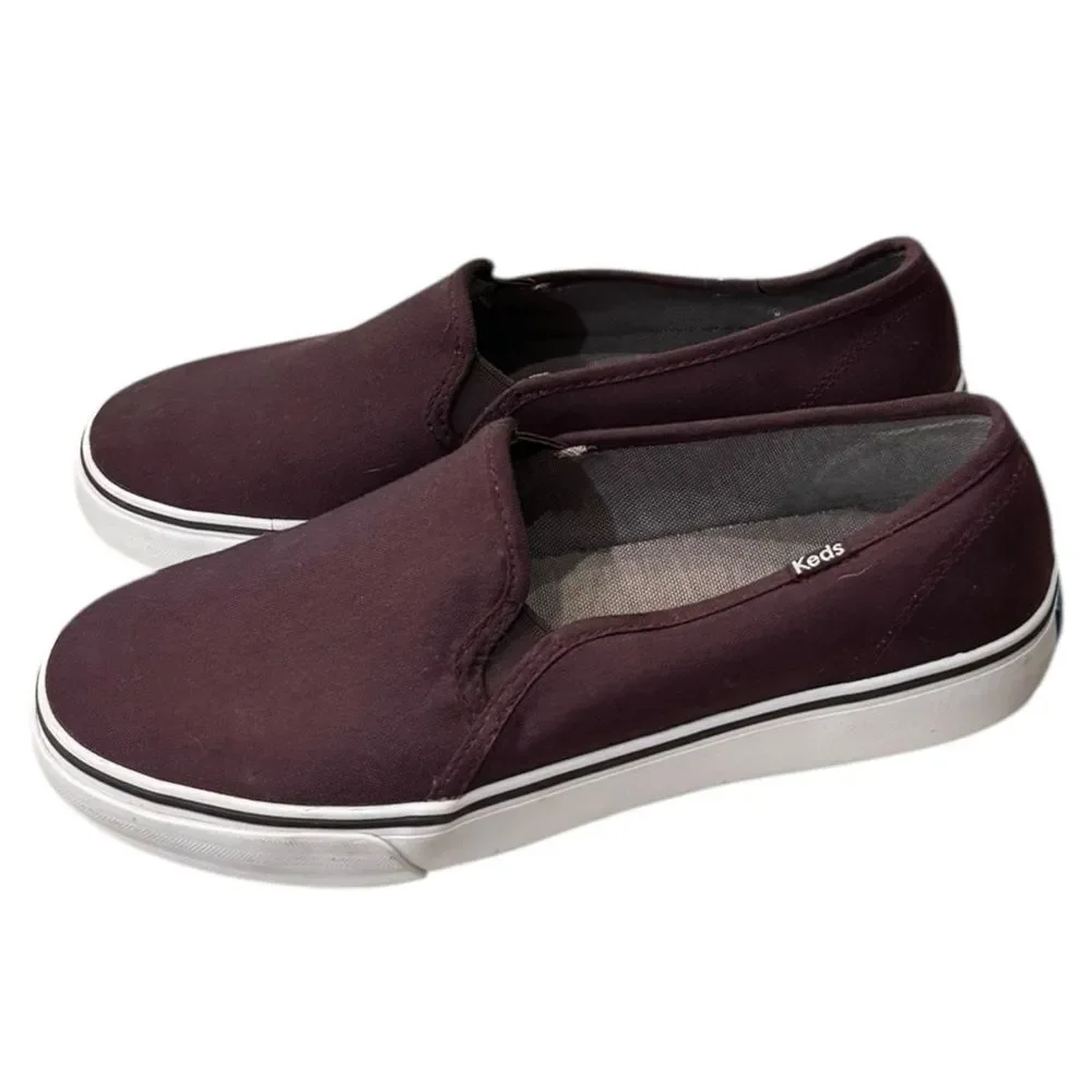 New Keds Double Decker Dark Burgundy Canvas Slip-On Sneakers 9.5 9.5W